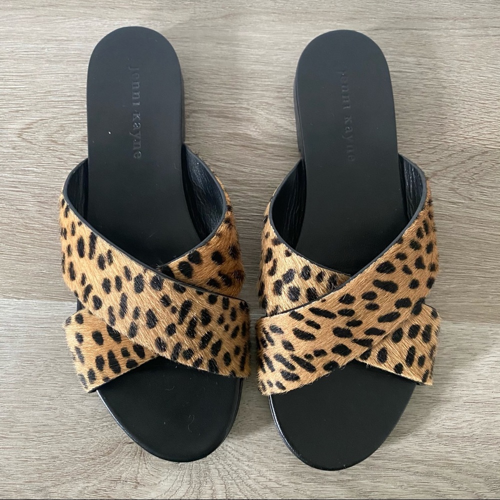 Jenni Kayne pony hair crossover cheetah sandal